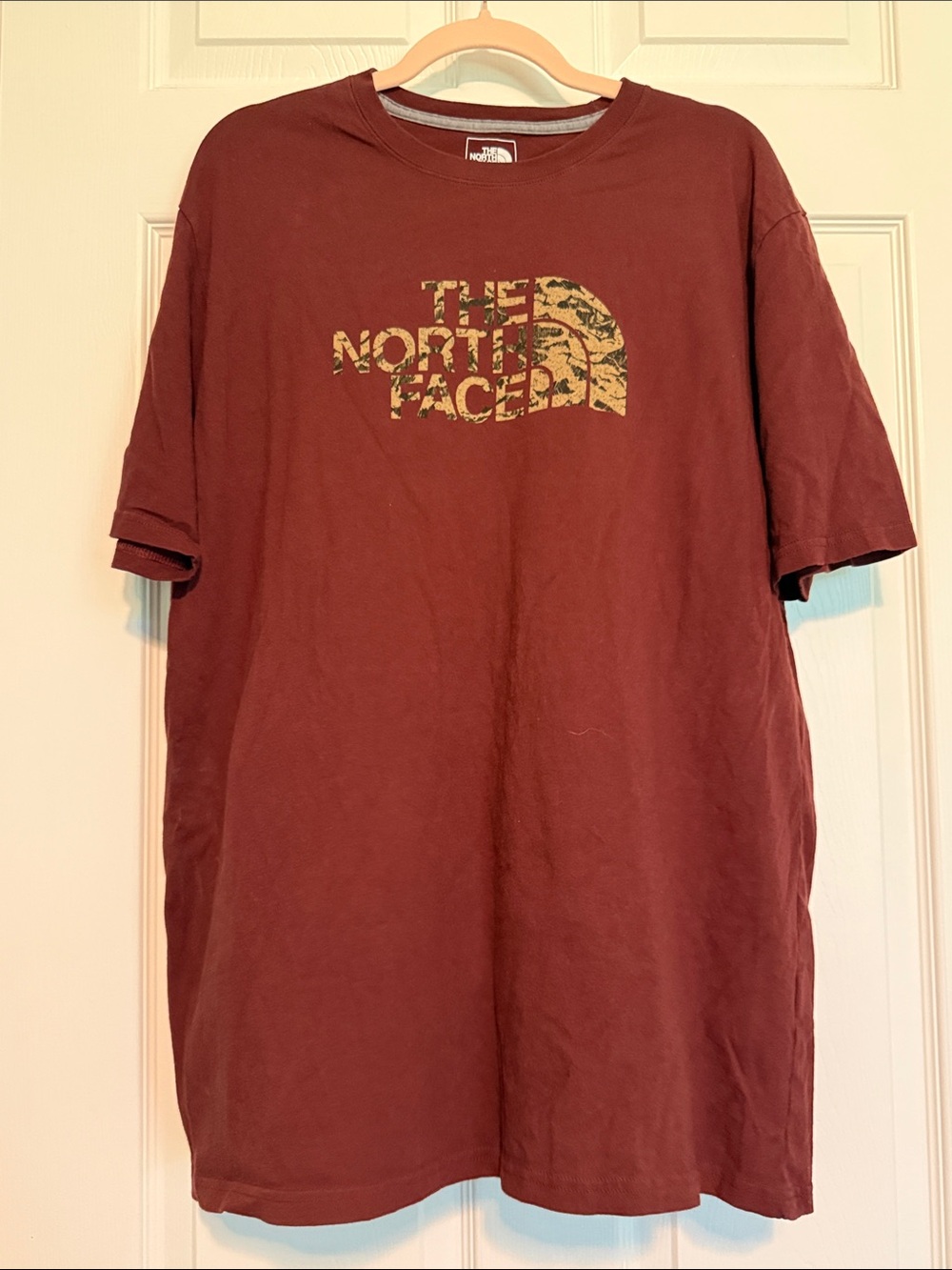 The North Face Men's Short Sleeve Tee in Deep Maroon with Camo Logo